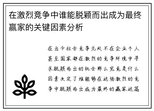 在激烈竞争中谁能脱颖而出成为最终赢家的关键因素分析